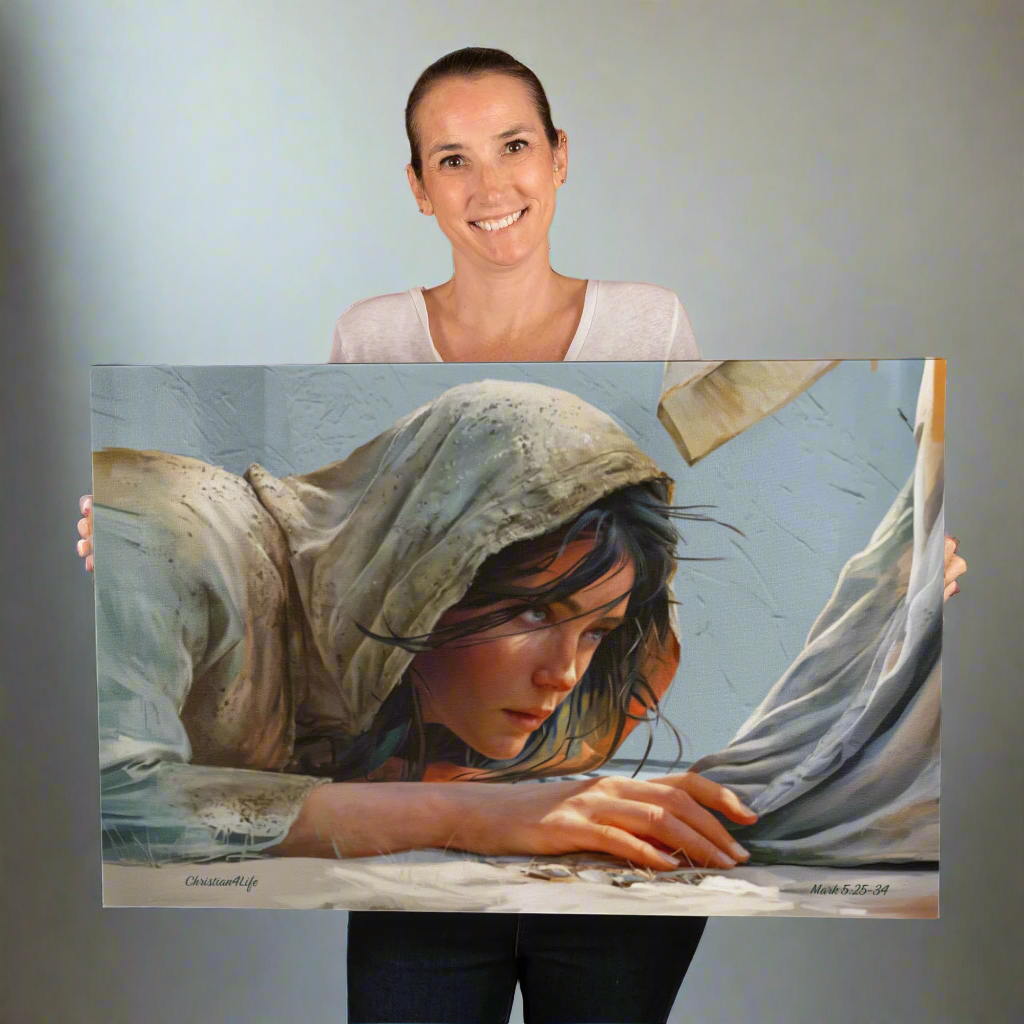 Woman Reaching to Touch the Hem of Jesus' Garment - Christian Gallery Wrapped Canvas Art Print