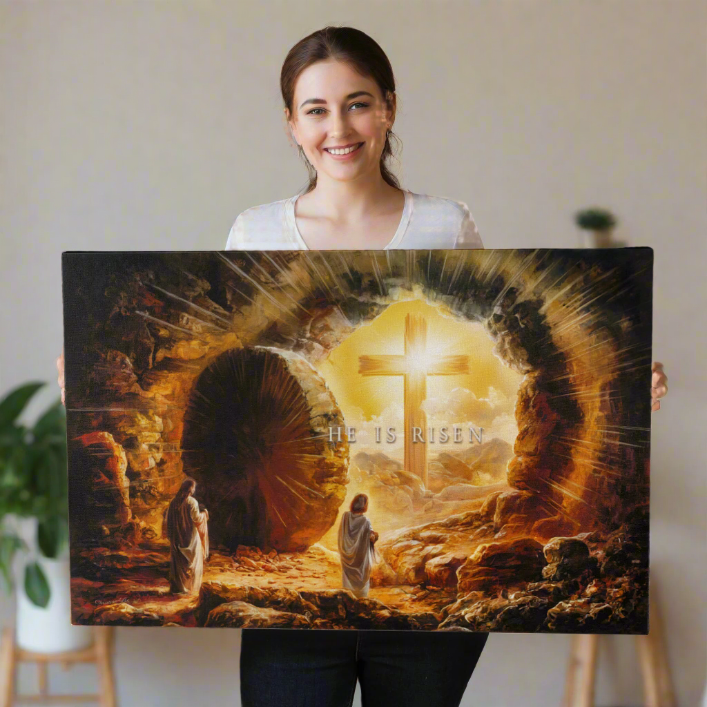 Open Tomb, He is Risen, Christian Gallery Wrapped Canvas, Easter Wall Art Print, Vision of Resurrection