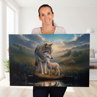 Wolf and Lamb Reflection, Christian Wall Art, Gallery Wrapped Canvas, Isaiah 11:6
