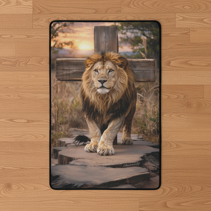 Lion of Judah, Rock and Cross - Area Rug with Black Binding 31"x20"