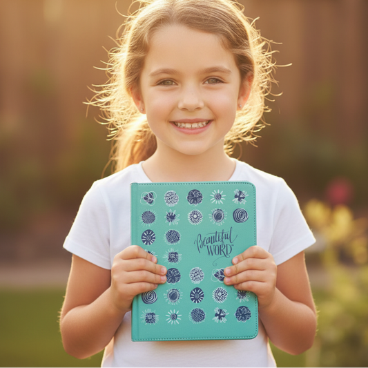 Niv, Beautiful Word Coloring Bible for Girls Pencil/Sticker Gift Set, Updated, Leathersoft Over Board, Teal, Comfort Print: 600+ Verses to Color - Hardcover