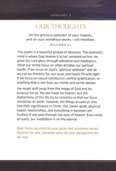 Textual content on a page from a devotional book, featuring a prayer and Psalm 145:3.