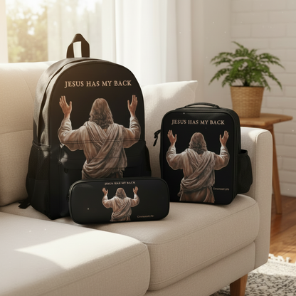 Jesus Has My Back - Three piece set combination Backpack, Lunch Bag and Small Case