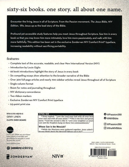 The Jesus Bible, NIV Edition, Cloth Over Board, Gray Linen, Comfort Print - Hardcover