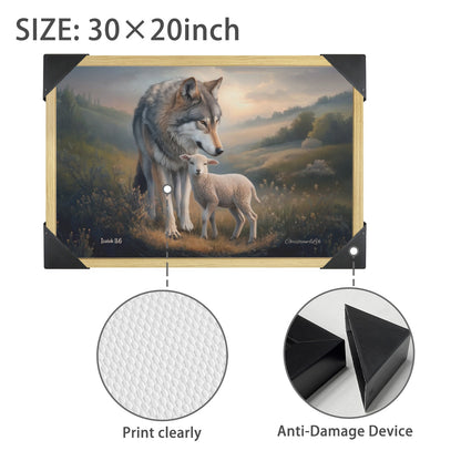 Framed - Wolf and Lamb Christian Canvas, Wooden Frame
