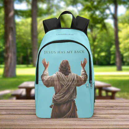 "Jesus Has My Back" design Christian Backpack (Choose Blue Shade)