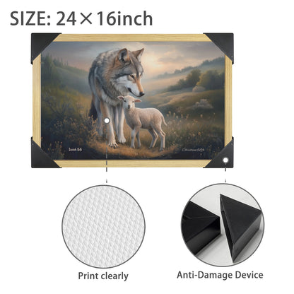Framed - Wolf and Lamb Christian Canvas, Wooden Frame