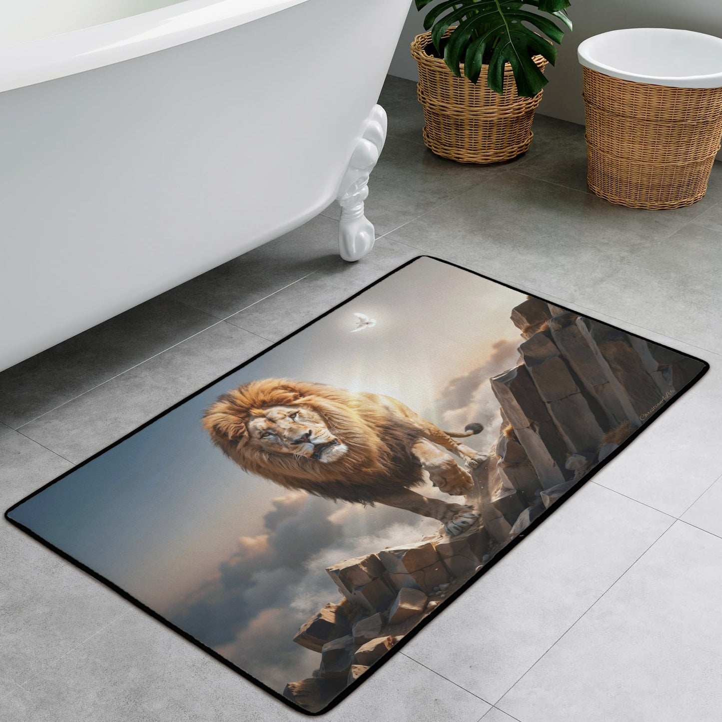 Lion of Judah and the Holy Spirit Area Rug with Black Binding 31"x20"