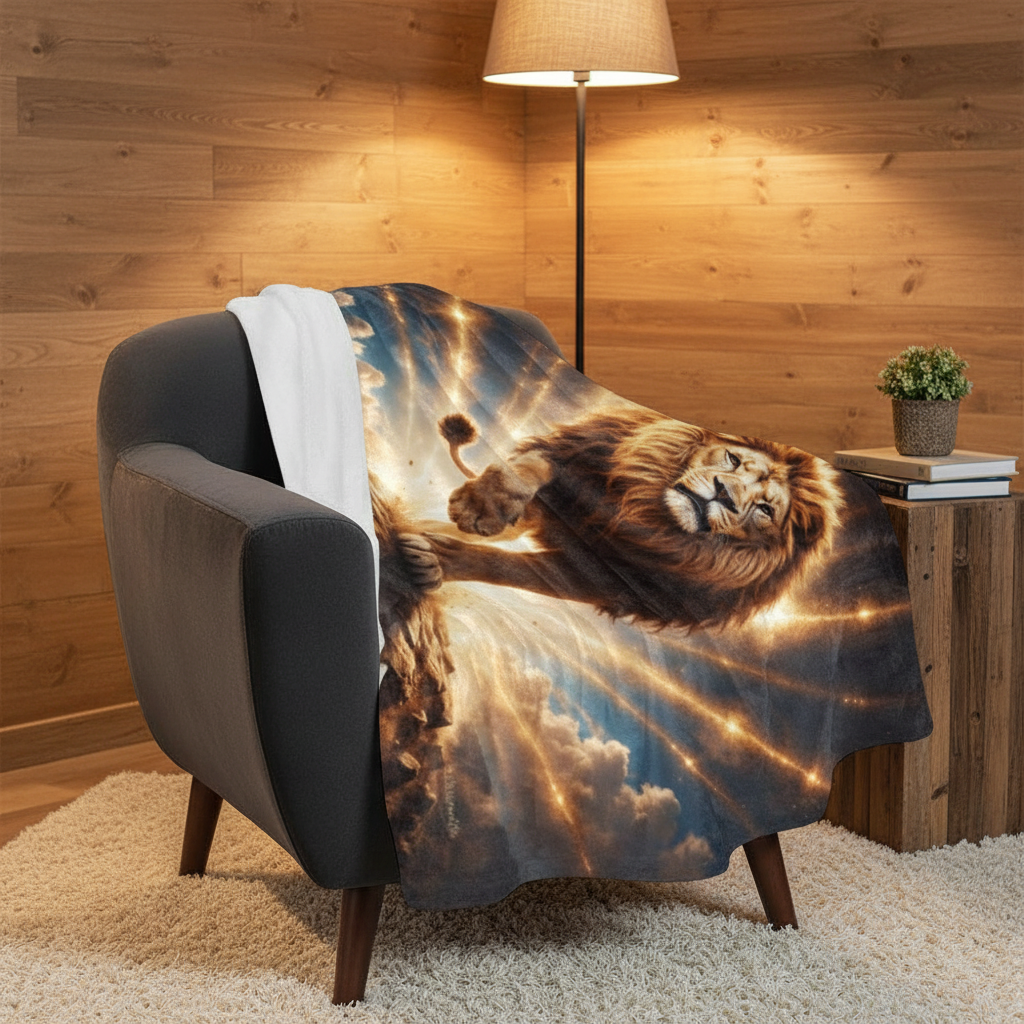 Lion of Judah, Holy Spirit, Clouds and Golden Rays -Ultra-Soft Micro Fleece Blanket (4 sizes)