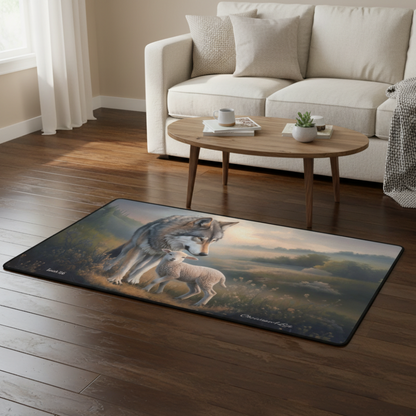 Wolf and Lamb Christian area rug / Mat 31" x 20" (choose from 3 designs) with Black Binding