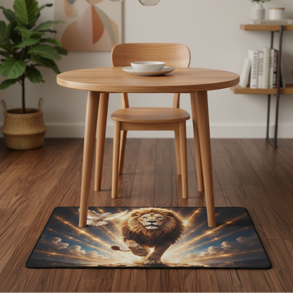 Lion of Judah and the Holy Spirit -Golden Rays and Clouds Small Area Rug with Black Binding (31"x20")