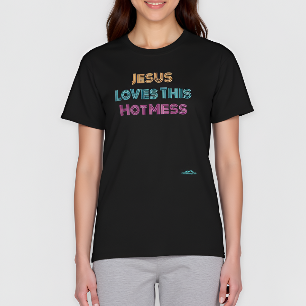 Unisex "Jesus Loves this Hot Mess" Christian Cotton Softstyle T-Shirt