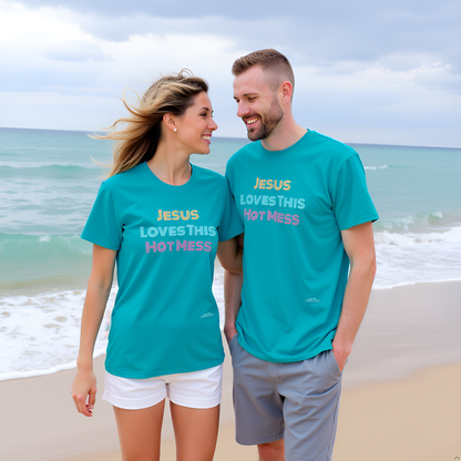 Unisex "Jesus Loves this Hot Mess" Christian Cotton Softstyle T-Shirt