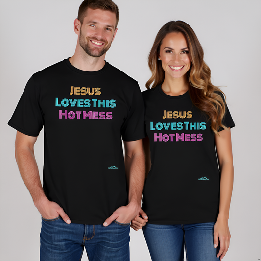 Unisex "Jesus Loves this Hot Mess" Christian Cotton Softstyle T-Shirt