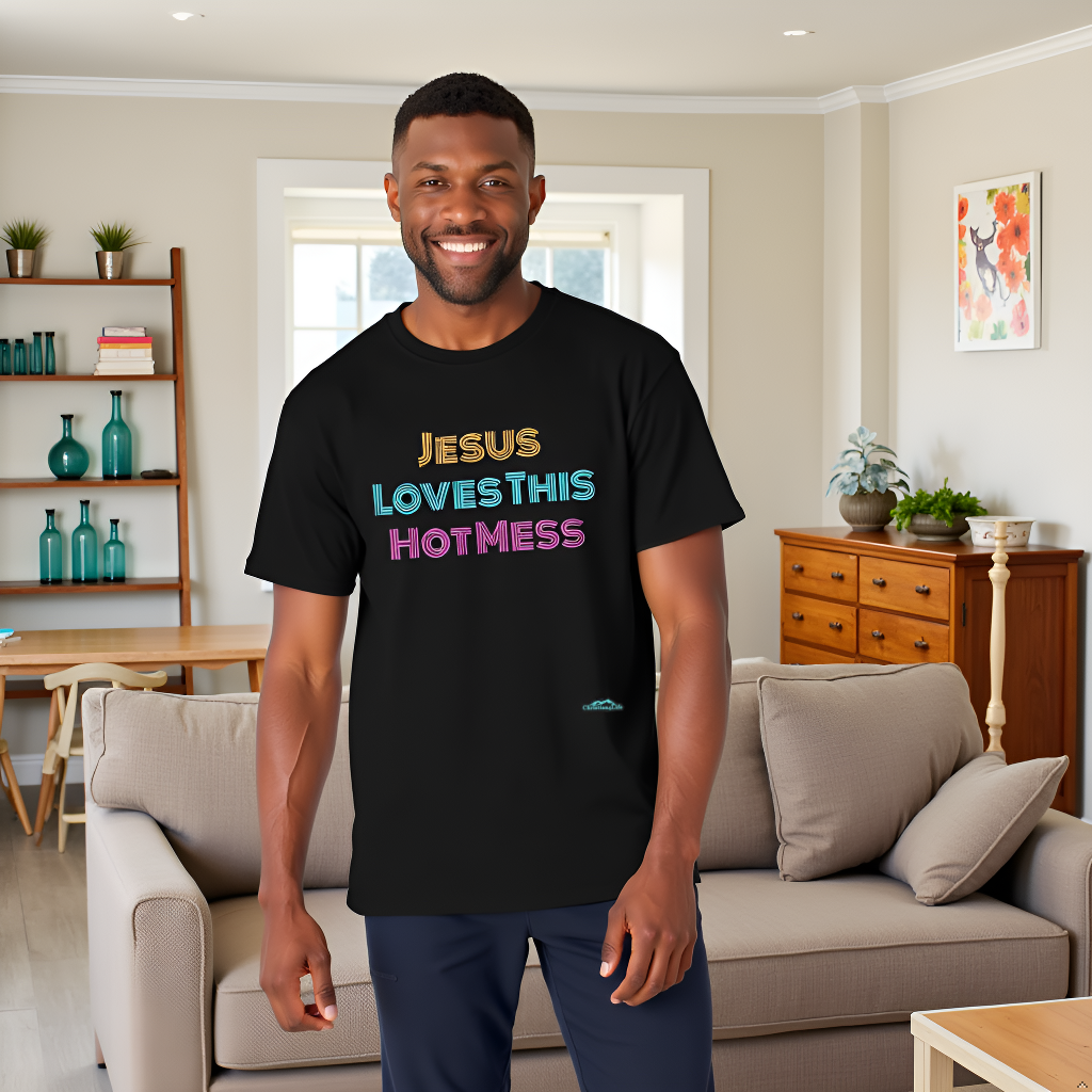 Unisex "Jesus Loves this Hot Mess" Christian Cotton Softstyle T-Shirt