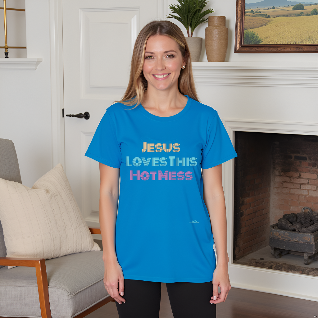 Unisex "Jesus Loves this Hot Mess" Christian Cotton Softstyle T-Shirt