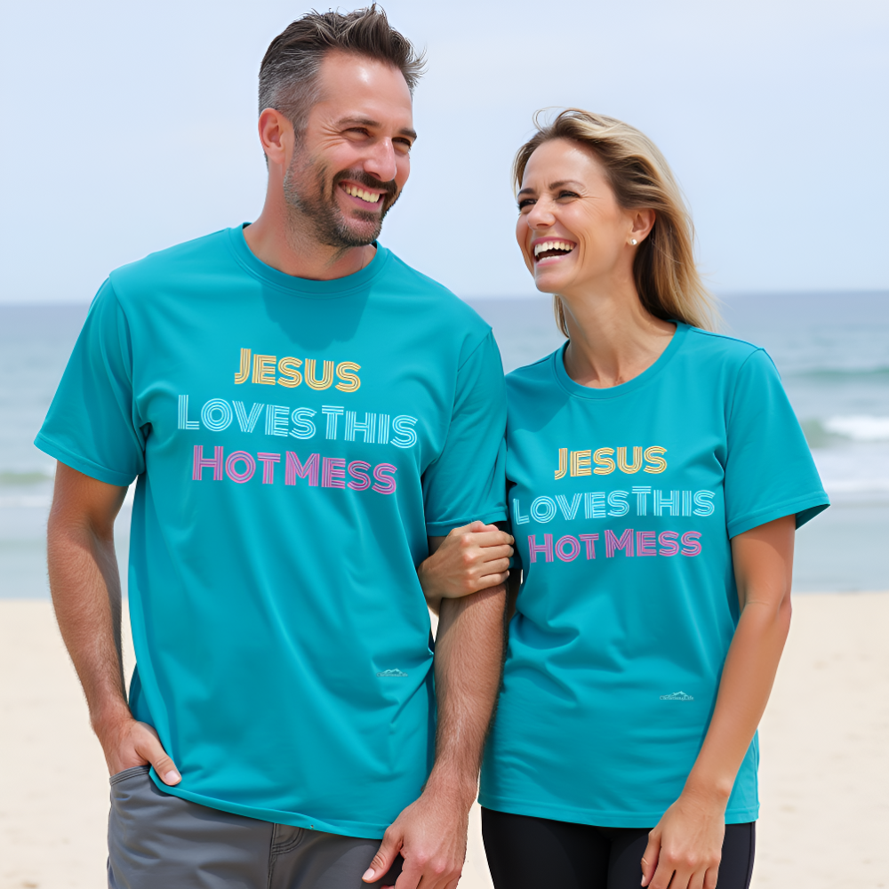 Unisex "Jesus Loves this Hot Mess" Christian Cotton Softstyle T-Shirt