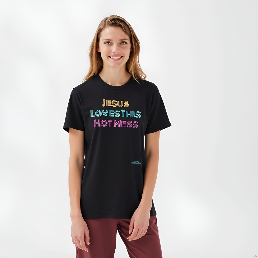 Unisex "Jesus Loves this Hot Mess" Christian Cotton Softstyle T-Shirt