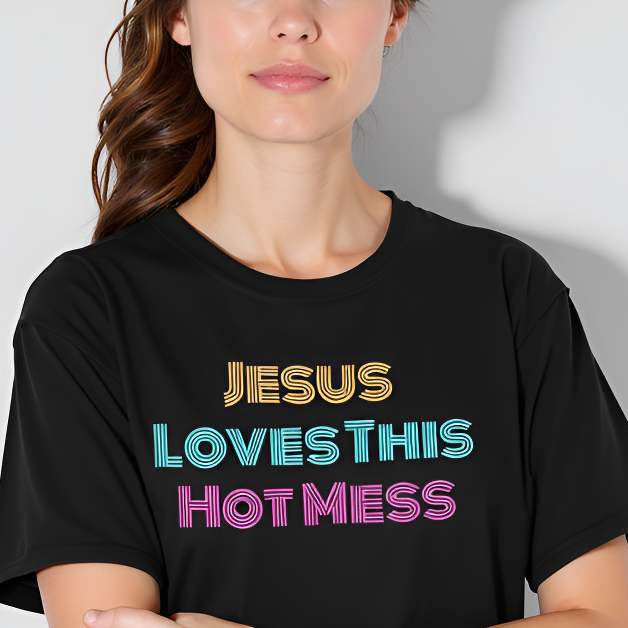 Unisex "Jesus Loves this Hot Mess" Christian Cotton Softstyle T-Shirt