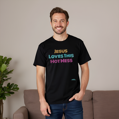 Unisex "Jesus Loves this Hot Mess" Christian Cotton Softstyle T-Shirt
