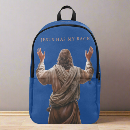 "Jesus Has My Back" design Christian Backpack (Choose Blue Shade)