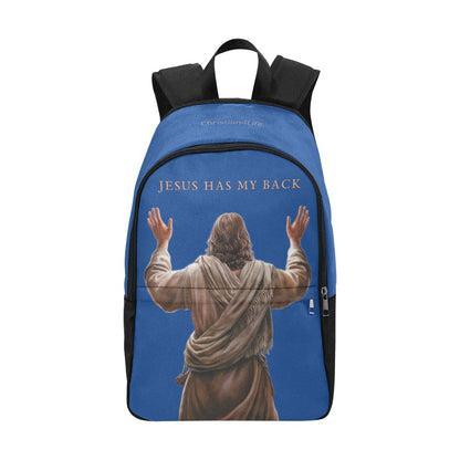 "Jesus Has My Back" Christian Backpack-Black Side Accent (Choose Green or Blue shades)