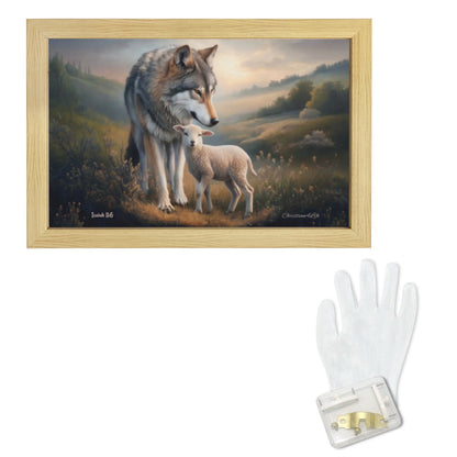 Framed - Wolf and Lamb Christian Canvas, Wooden Frame