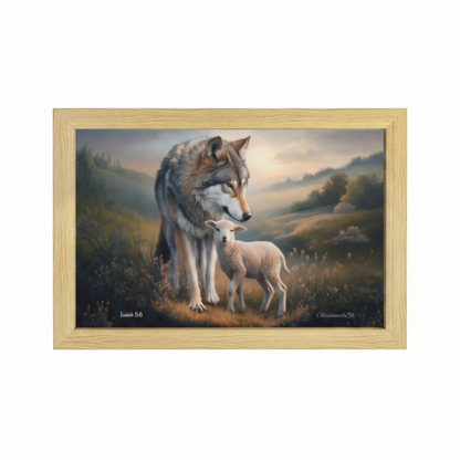 Framed - Wolf and Lamb Christian Canvas, Wooden Frame