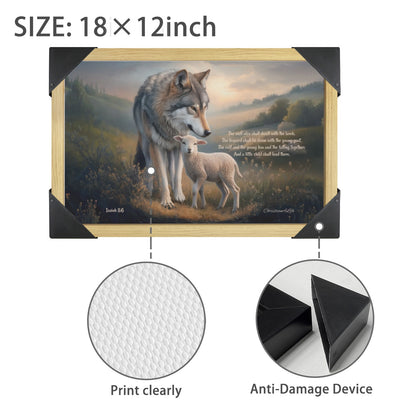 Wolf and Lamb with Isaiah 11:6 Quote, Christian Canvas, Wooden Frame