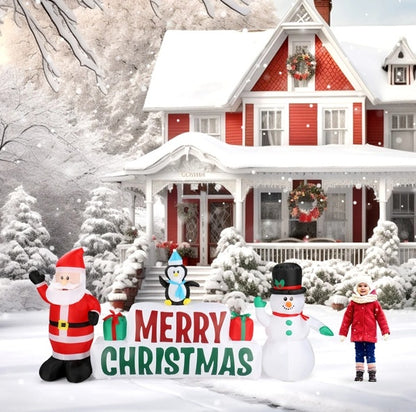 Inflatable Santa Claus And Snowman Holding Merry Christmas Sign Accessories Christian4Life