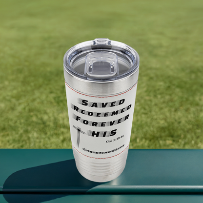 Christian 20oz Baseball Insulated Tumbler, stainless steel, "Saved, Redeemed"