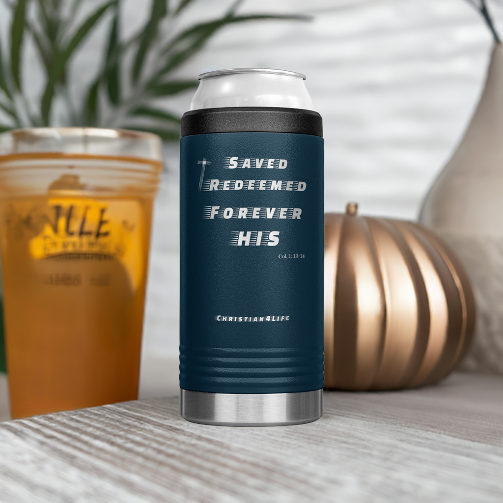 12oz Christian Cozie Insulated Tumbler -Saved, Redeemed, Forever His