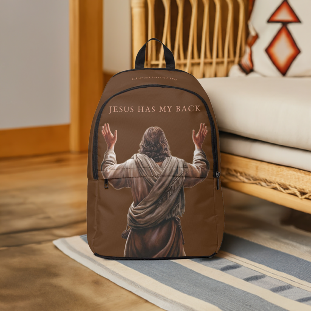 "Jesus Has My Back" Graphic design Christian Backpack (brown) Bags Christian4Life