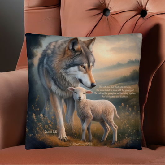 Wolf and Lamb Bible Verse Classic Pillow (multiple sizes)