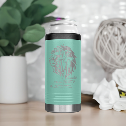 Lion of Judah, Joel 3:16,  Personalized 12oz coozie - stainless steel Insulated Christian Tumbler