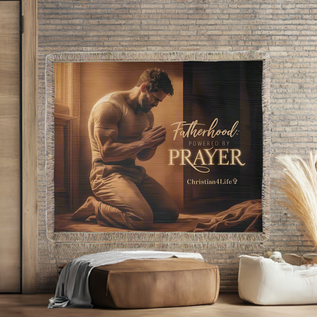 Christian Woven Blanket "Fatherhood, powered by Prayer"