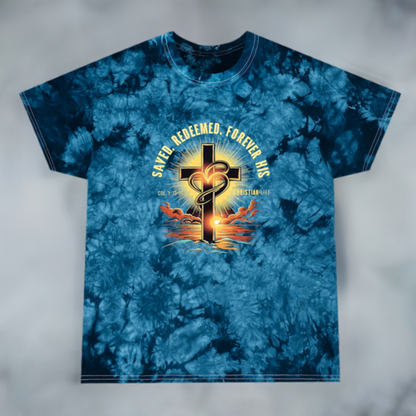 Unisex "Saved, Redeemed, Forever His" Christian Tie-Dye T-shirt