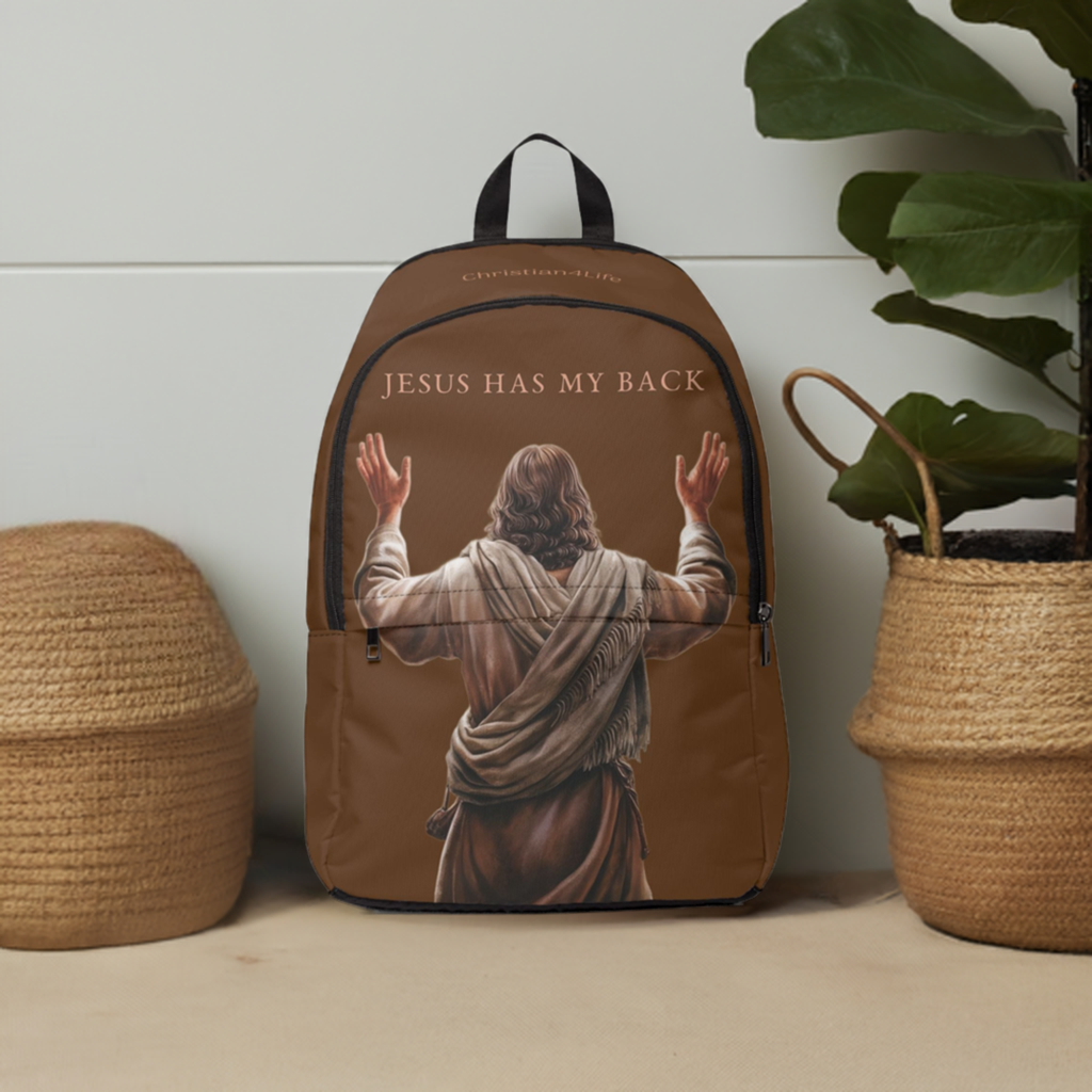 "Jesus Has My Back" Graphic design Christian Backpack (brown) Bags Christian4Life