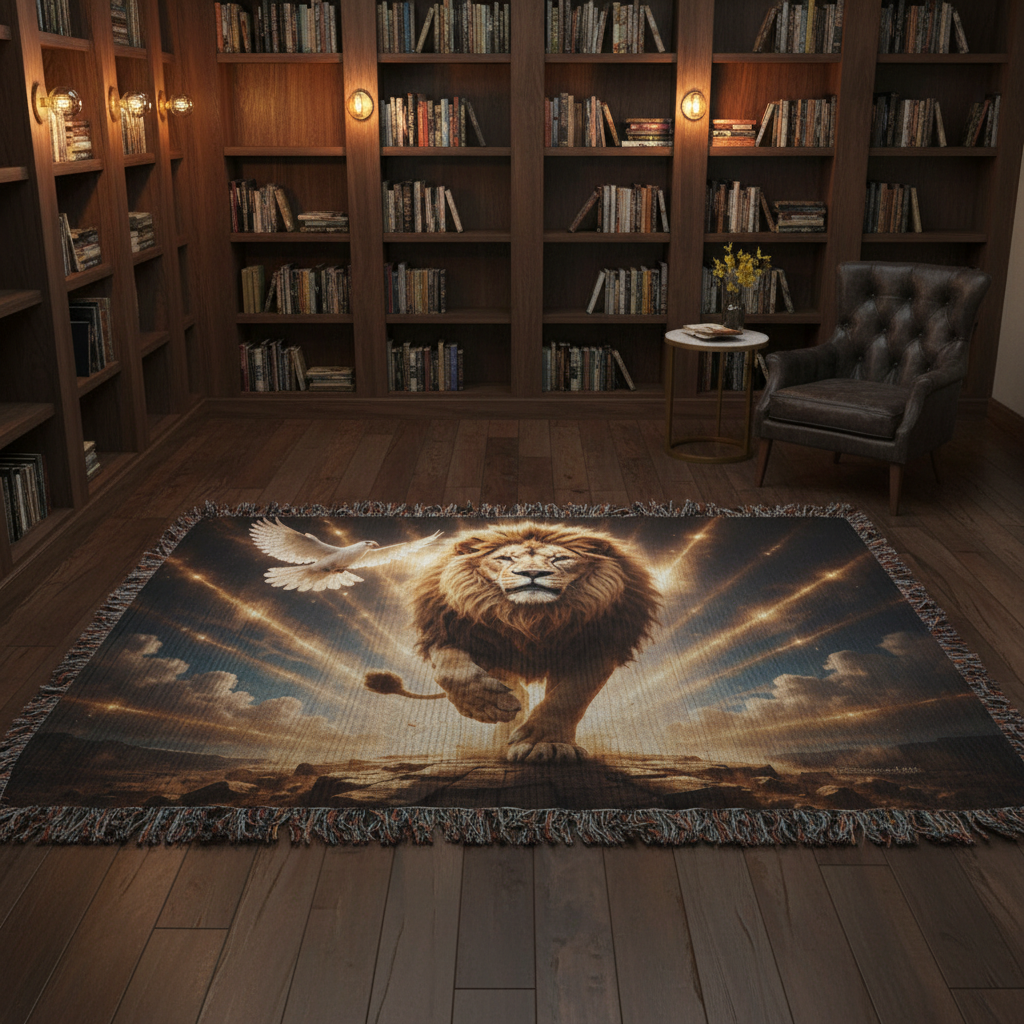 Lion of Judah, Holy Spirit, Clouds and Golden Rays- Heirloom Woven Blanket