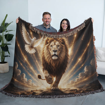 Lion of Judah, Holy Spirit, Clouds and Golden Rays- Heirloom Woven Blanket