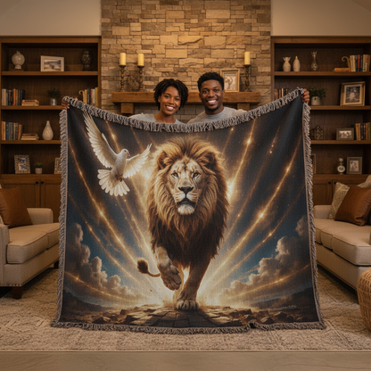 Lion of Judah, Holy Spirit, Clouds and Golden Rays- Heirloom Woven Blanket