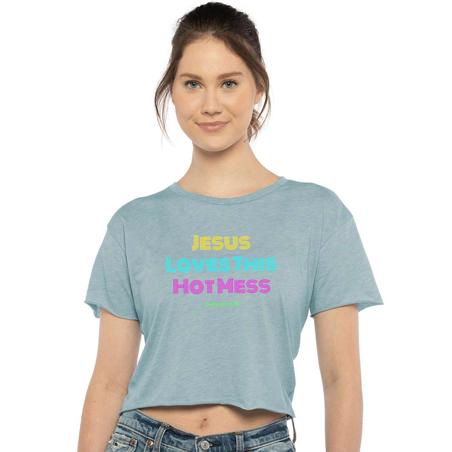 Jesus Loves this Hot Mess -Women's Festival Crop Top T-Shirt Christian4Life