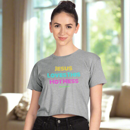 Jesus Loves this Hot Mess -Women's Festival Crop Top T-Shirt Christian4Life