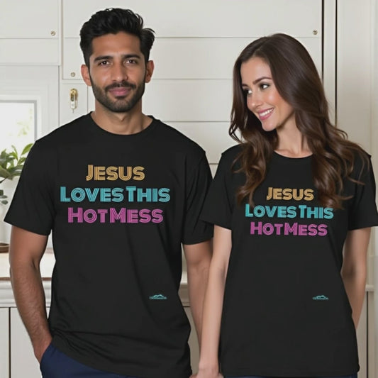 Unisex "Jesus Loves this Hot Mess" Christian Cotton Softstyle T-Shirt