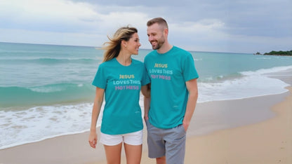 Unisex "Jesus Loves this Hot Mess" Christian Cotton Softstyle T-Shirt