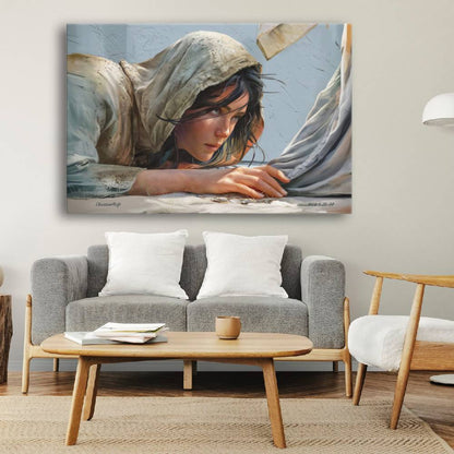 Woman Reaching to Touch the Hem of Jesus' Garment - Extra Large Christian Gallery Wrapped Canvas Art Print